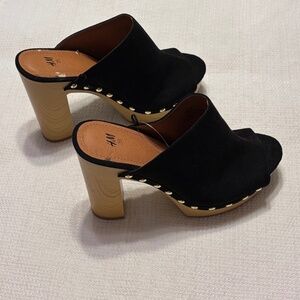 H & M platform sandals black suede wood heels  clogs open toe Euro 39 US 8